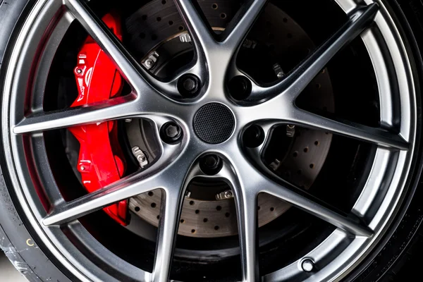 Car detailing series : Clean super car disc brake Royalty Free Stock Photos