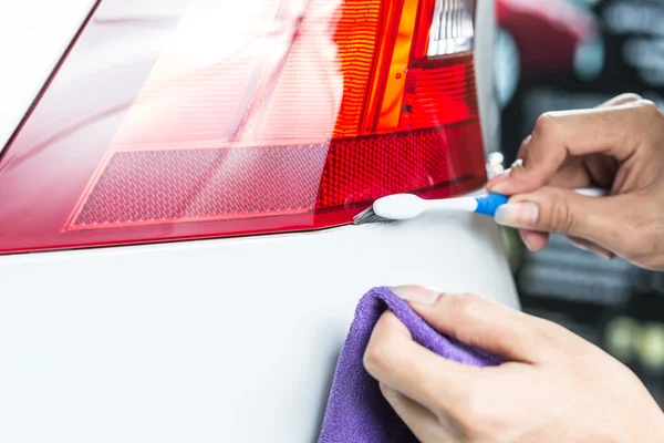 Serie de detalles del coche: Limpieza coche blanco —  Fotos de Stock