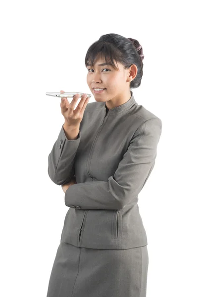 Asian office worker series : Using speakerphone — Stock Photo, Image