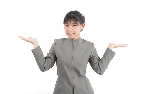 Asian office worker series : Presenting two empty hand — Stock Photo, Image