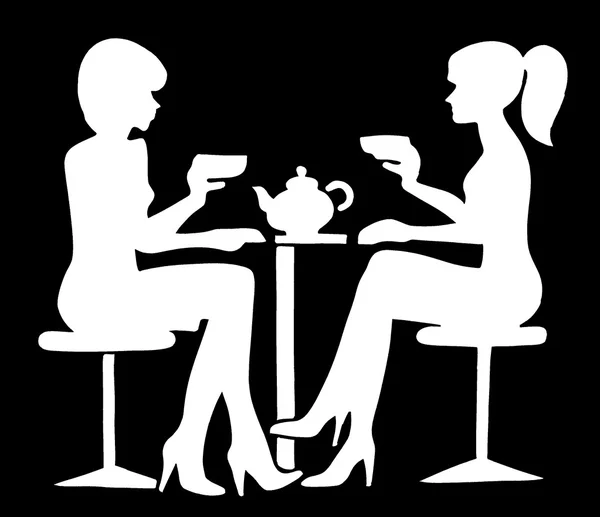 İki Bayan içme çay Silhoette