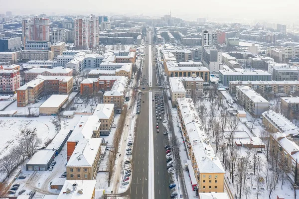 Αεροφωτογραφία Στους Δρόμους Της Πόλης Στο Κεντρικό Τμήμα Του Χάρκοβο — Φωτογραφία Αρχείου