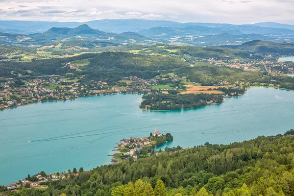 Avusturya Daki Worthersee Gölü Nün Havadan Görünüşü Yaz Aylarında Gidilecek — Stok fotoğraf