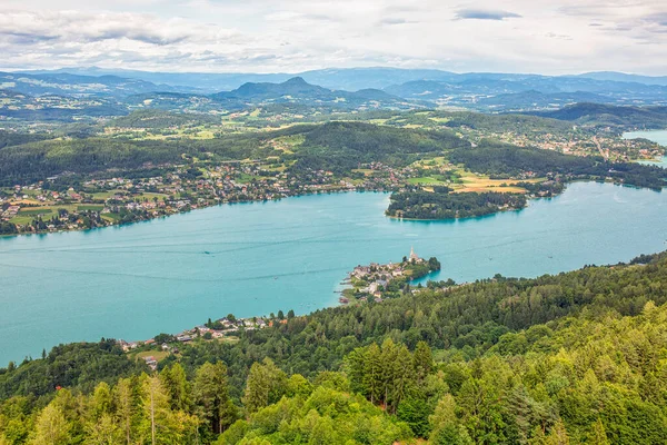 Avusturya Daki Worthersee Gölü Nün Havadan Görünüşü Yaz Aylarında Gidilecek — Stok fotoğraf