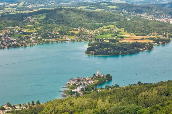 Vista Aérea Para Worthersee Lago Áustria Destino Viagem Verão — Fotografia de Stock