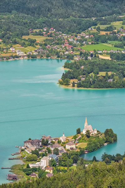 Vista Aérea Para Worthersee Lago Áustria Destino Viagem Verão — Fotografia de Stock