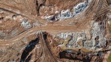 Kum ocağına hava görüntüsü, soyut toprak desenleri