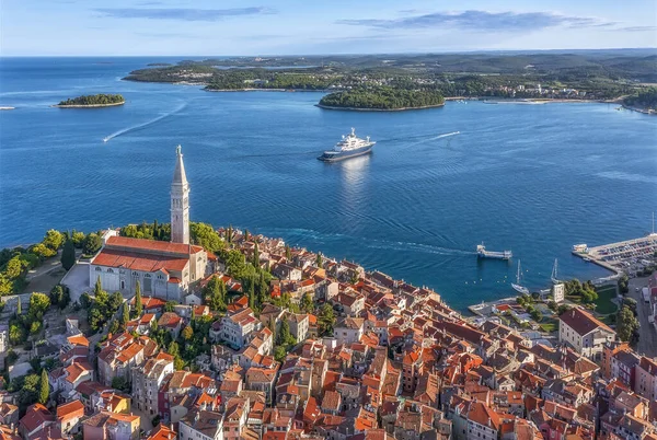 Vista Aérea Para Rovinj Cidade Velha Popular Destiation Viagem Ístria — Fotografia de Stock