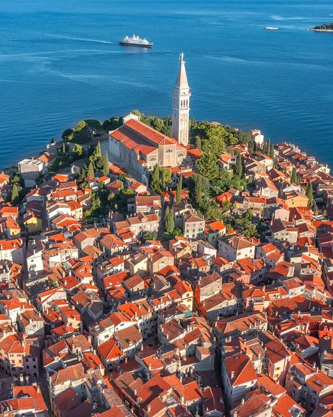 Vista Aérea Casco Antiguo Rovinj Popular Destiación Viajes Istria Croacia —  Fotos de Stock