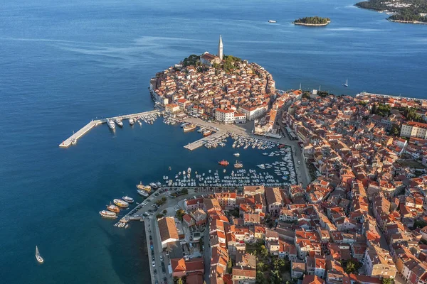 Vista Aérea Para Rovinj Cidade Velha Popular Destiation Viagem Ístria — Fotografia de Stock