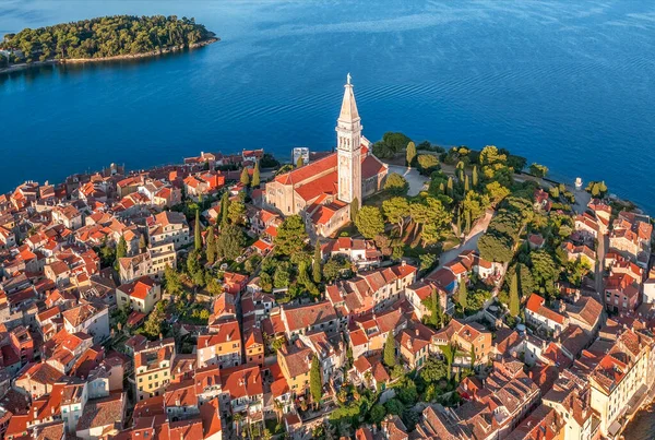 Vista Aérea Para Rovinj Cidade Velha Popular Destiation Viagem Ístria — Fotografia de Stock