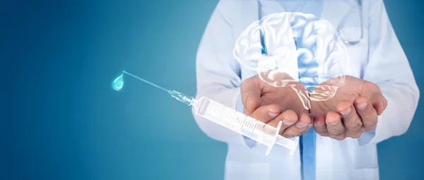 Menselijke Hersenen Met Injectiespuit Weergave — Stockfoto