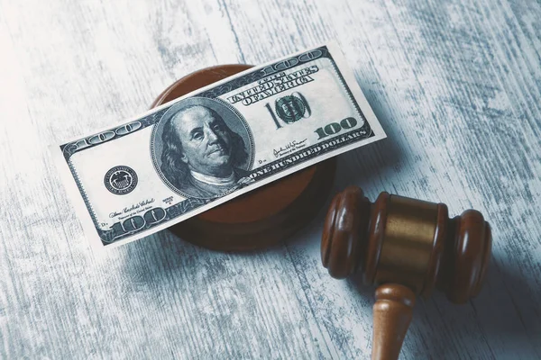 Judge Gavel Dollars Business Finance Corruption Money Financial Crimes — Stock Photo, Image