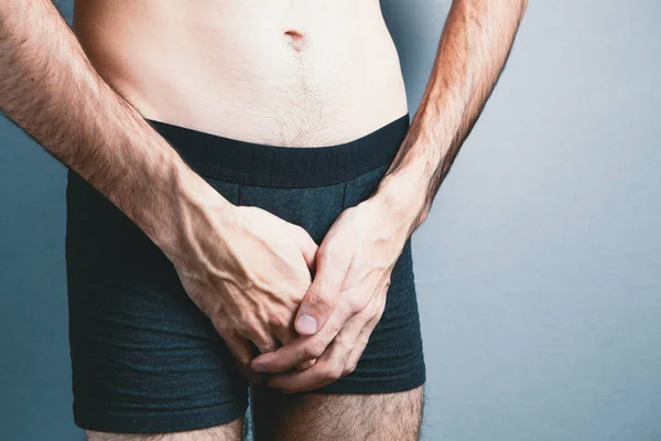 Homem Segurando Genitais Doenças Urológicas Dor Durante Micção — Fotografia de Stock