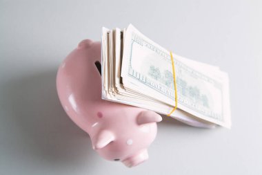 Amerikan doları domuz kumbarasına para yatırıyor.