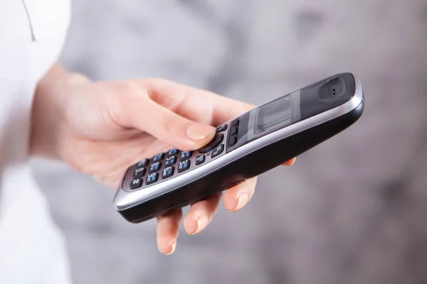 Young Girl Holding Phone Her Hands — Stock Photo, Image