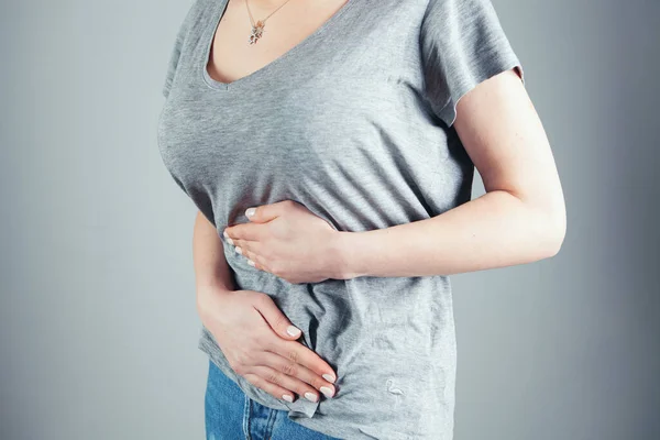 Girl Lying Bed Suffering Stomach Pain — Stock Photo, Image