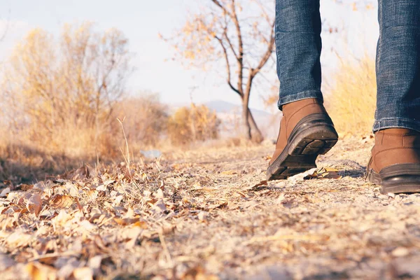 Mężczyzna Spaceruje Parku Jesienią — Zdjęcie stockowe