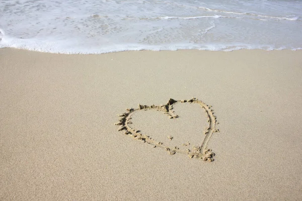 Heart Drawn Sand Beach Stock Photo