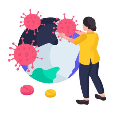 COVID-19 'un izometrik tasarım çizimi