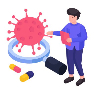 covid arayışının izometrik tasarım çizimi