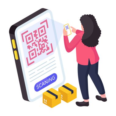 Mobil barkodun izometrik tasarımı 