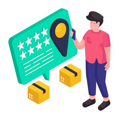 Müşteri geribildiriminin izometrik tasarım çizimi