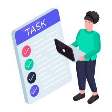 İzometrik dizaynda görev listesinin çizimi 