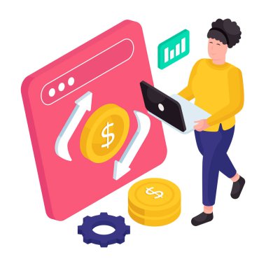 Finansal akışın kavramsal izometrik tasarım çizimi