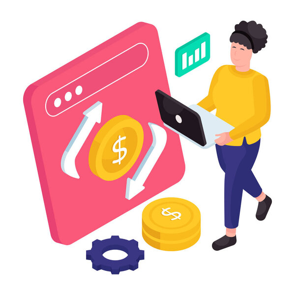 Концептуальная изометрическая проектная иллюстрация финансового потока