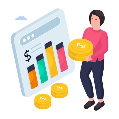 Finansal analitiğin kavramsal izometrik tasarım çizimi 