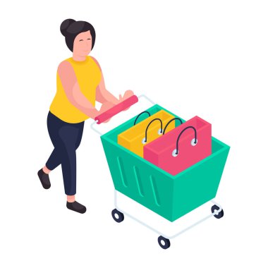 Alışveriş yapan adamın göz alıcı tasarım çizimi.