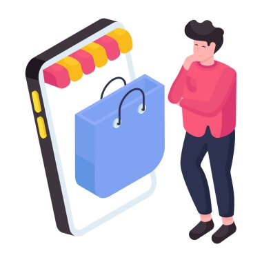 Mobil alışverişin modern tasarım illüstrasyonu