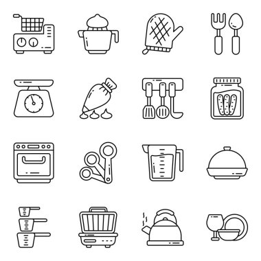 Mutfak Malzemeleri Doğrusal Simgeleri