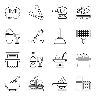 Mutfak Aksesuarları Doğrusal Simgeleri