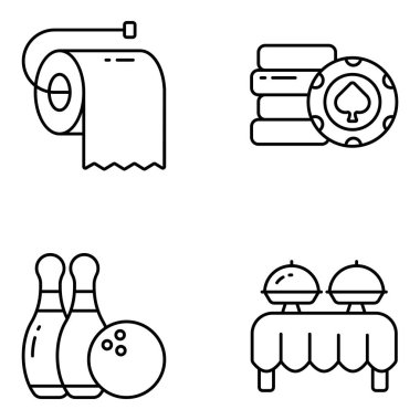 Otel ve Oyun Doğrusal Simgeleri Seti