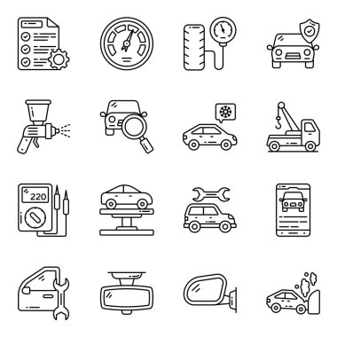 Araba Bakım Doğrusal Simgeleri kümesi