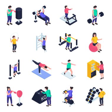 Bir dizi lojistik Isometric Illustrations