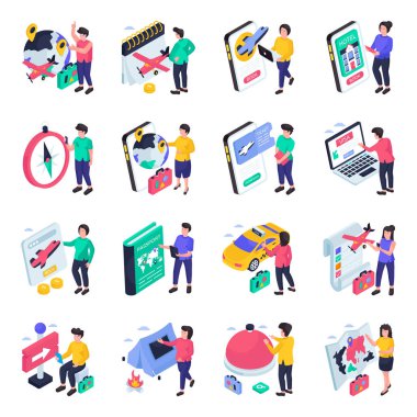 Bir dizi lojistik Isometric Illustrations