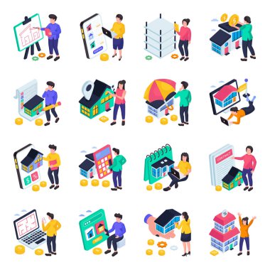 Bir dizi lojistik Isometric Illustrations