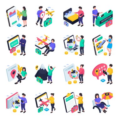 Bir dizi lojistik Isometric Illustrations