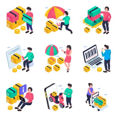 Bir dizi lojistik Isometric Illustrations