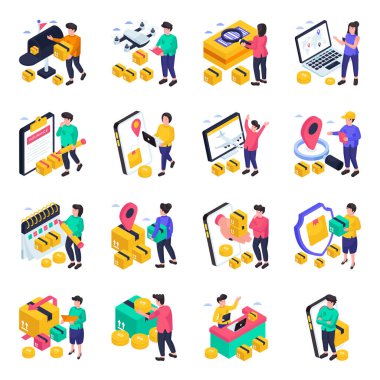 Bir dizi lojistik Isometric Illustrations