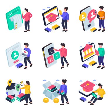 Eğitim ve Bilgi Seti Isometric Illutions