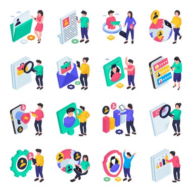 İnsan Kaynakları Isometric Illustrations 