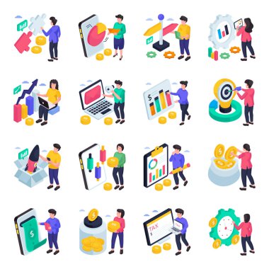 Isometric Illustrations İş ve Finans seti