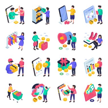 Ticari Tüketiciler Seti Isometric Illutions
