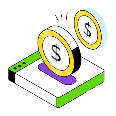 Web sayfalı dolar, depozito parası ikonu çevrimiçi 