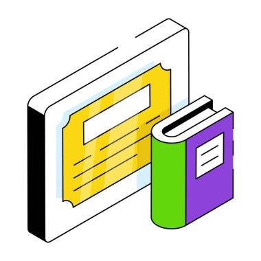 Rozetli kağıt, sertifika simgesinin izometrik tasarımı