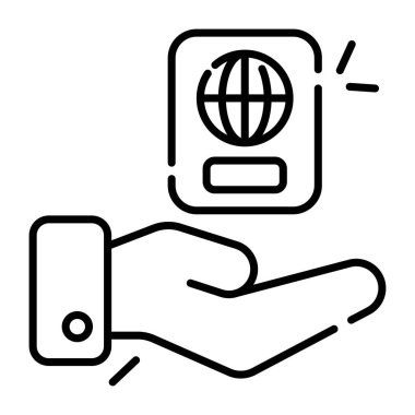 Pasaportun doğrusal tasarım simgesi, düzenlenebilir vektör